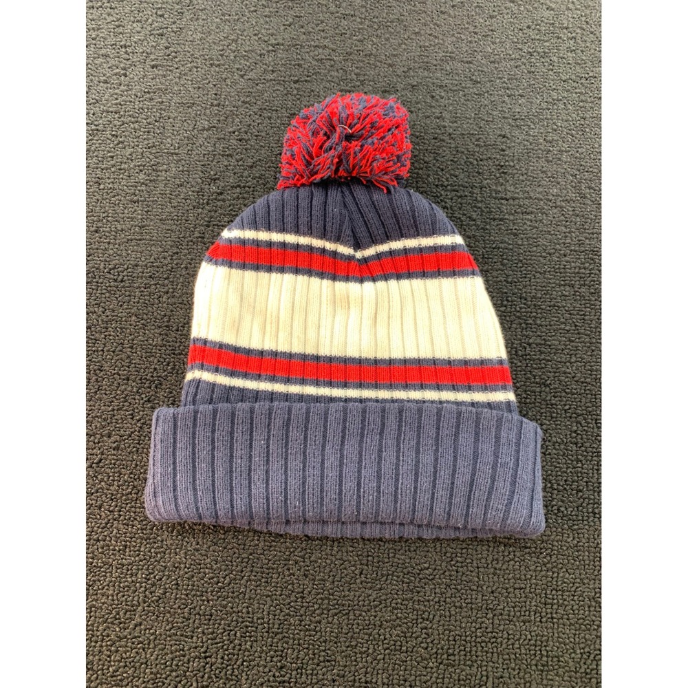 Outdoor Cap Knit Beanie Pom Pom Stripe Red White Blue Adult One Size‎